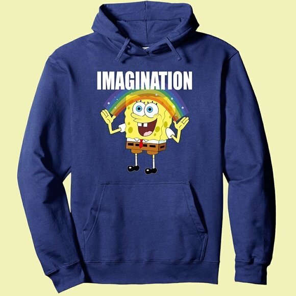 SpongeBob - Rainbow with Imagination Pullover Hoodie Unisex S New - Picture 1 of 2
